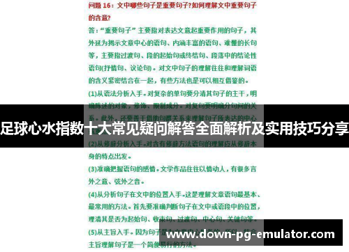 足球心水指数十大常见疑问解答全面解析及实用技巧分享